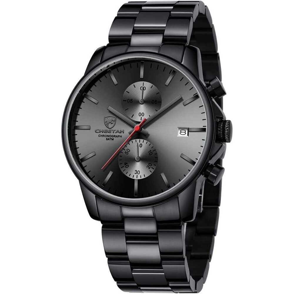 Men's Black -Red Minimal Stainless Steel Waterproof Stainless Steel Band Watch